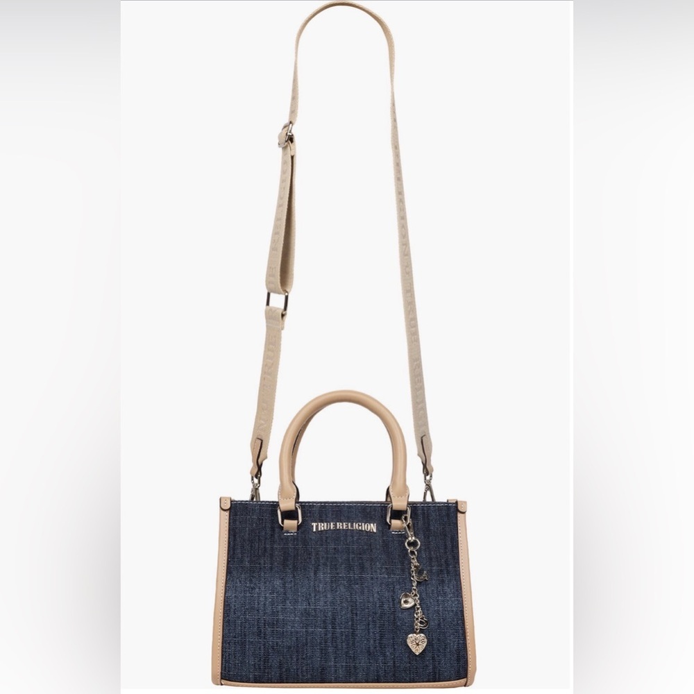 True Religion Denim Tote with Tan Trim and Strap - Picture 9 of 11